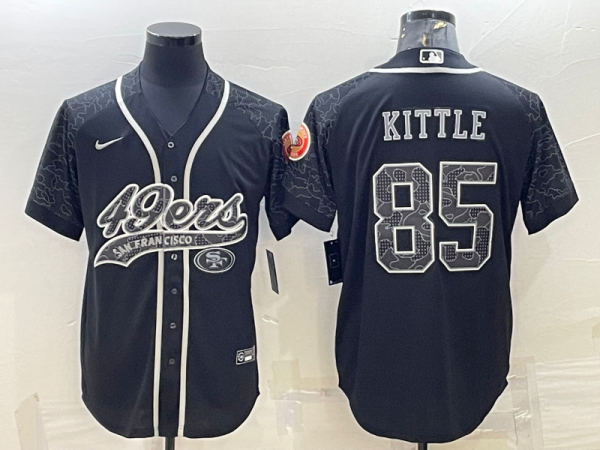 Men San Francisco 49ers #85 George Kittle Black Reflective With Patch Cool Base Stitched Baseball Jersey