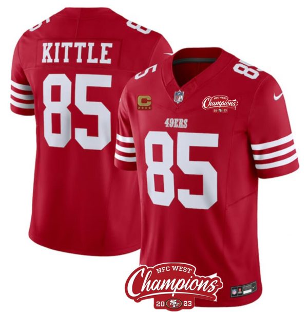 Men San Francisco 49ers #85 George Kittle Red 2023 F.U.S.E. With 4-star C Ptach And NFC West Champions Patch Stitched Football Jersey