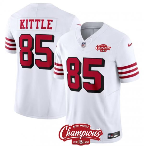 Men San Francisco 49ers #85 George Kittle White 2023 F.U.S.E. NFC West Champions Patch Alternate Stitched Football Jersey