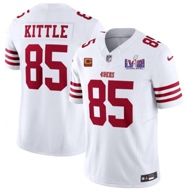 Men San Francisco 49ers #85 George Kittle White F.U.S.E. Super Bowl LVIII Patch And 4-star C Patch Vapor Untouchable Limited Stitched Football Jersey