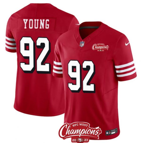 Men San Francisco 49ers #92 Chase Young Red 2023 F.U.S.E. NFC West Champions Patch Alternate Stitched Football Jersey