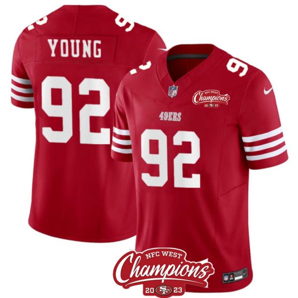 Men San Francisco 49ers #92 Chase Young Red 2023 F.U.S.E. NFC West Champions Patch Stitched Football Jersey