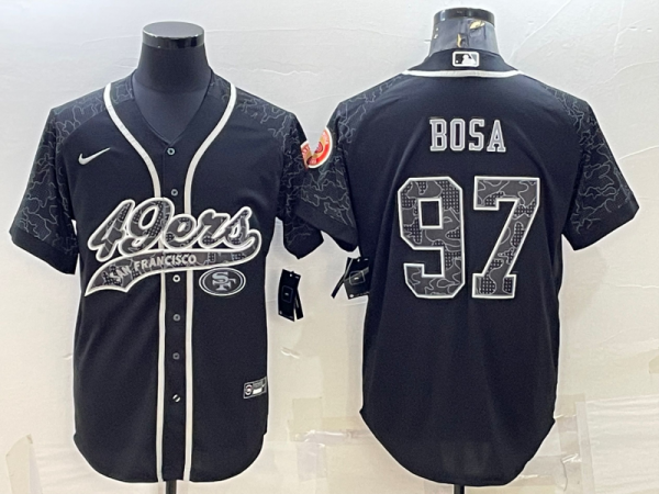 Men San Francisco 49ers #97 Nick Bosa Black Reflective With Patch Cool Base Stitched Baseball Jersey