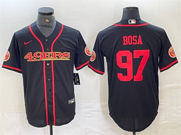 Men San Francisco 49ers #97 Nick Bosa Black With Patch Cool Base Stitched Baseball Jersey