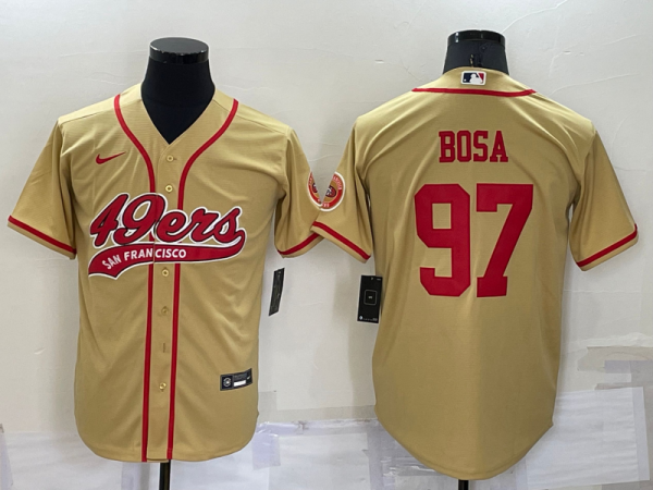 Men San Francisco 49ers #97 Nick Bosa Gold Cool Base Stitched Baseball Jersey