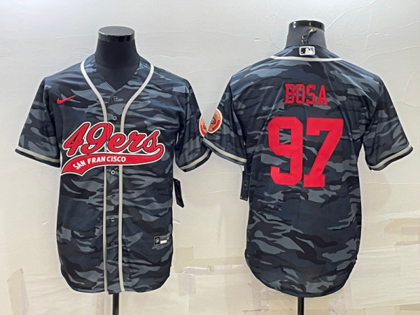 Men San Francisco 49ers #97 Nick Bosa Grey Red Camo With Patch Cool Base Stitched Baseball Jersey