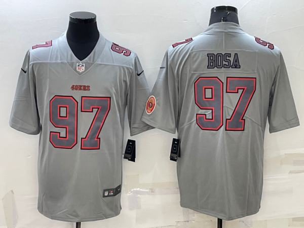 Men San Francisco 49ers #97 Nick Bosa Grey With Patch Atmosphere Fashion Stitched Jersey