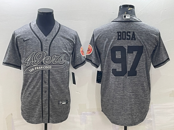 Men San Francisco 49ers #97 Nick Bosa Grey With Patch Cool Base Stitched Baseball Jersey