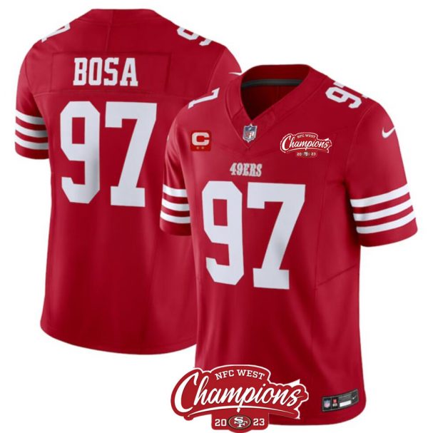 Men San Francisco 49ers #97 Nick Bosa Red 2023 F.U.S.E. With 2-star C Patch And NFC West Champions Patch Stitched Football Jersey
