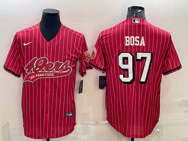 Men San Francisco 49ers #97 Nick Bosa Red With Patch Cool Base Stitched Baseball Jersey