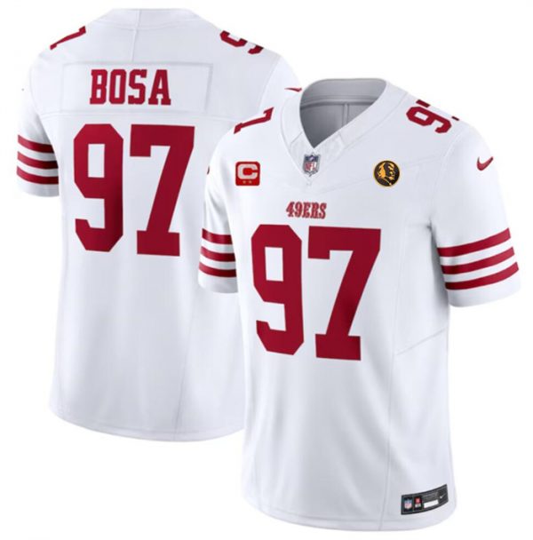 Men San Francisco 49ers #97 Nick Bosa White 2023 F.U.S.E. With 2-star C Ptach And John Madden Patch Vapor Limited Stitched Football Jersey