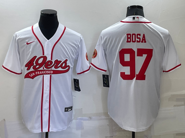 Men San Francisco 49ers #97 Nick Bosa White Red Cool Base Stitched Baseball Jersey