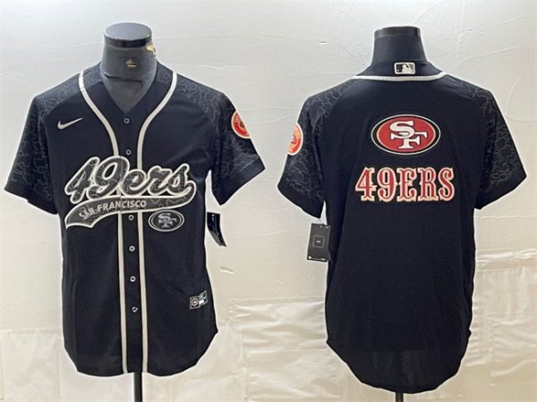 Men San Francisco 49ers Black Reflective Team Big Logo With Patch Cool Base Stitched Baseball Jersey