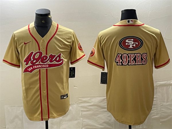 Men San Francisco 49ers Black Team Big Logo With Patch Cool Base Stitched Baseball Jersey