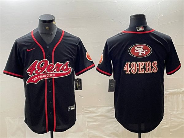 Men San Francisco 49ers Black Team Big Logo With Patch Cool Base Stitched Baseball Jersey