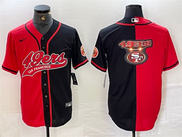 Men San Francisco 49ers Red/Black Split Team Big Logo With Patch Cool Base Stitched Baseball Jersey