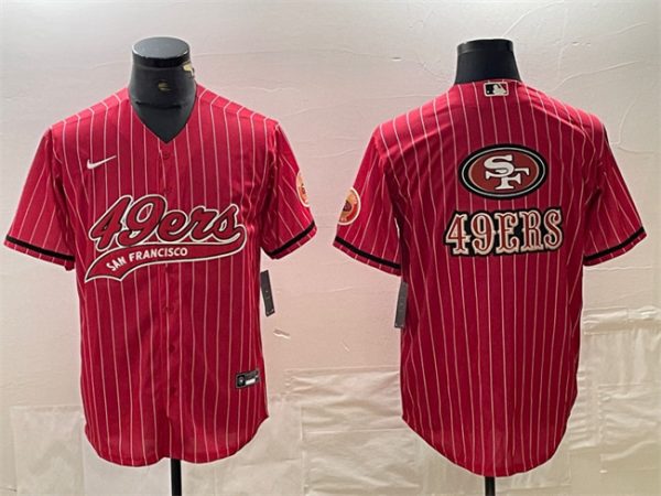 Men San Francisco 49ers Red Team Big Logo With Patch Cool Base Stitched Baseball Jersey