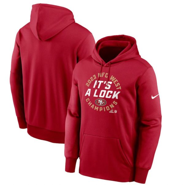 Men San Francisco 49ers Scarlet 2023 NFC West Division Champions Locker Room Trophy Collection Pullover Hoodie