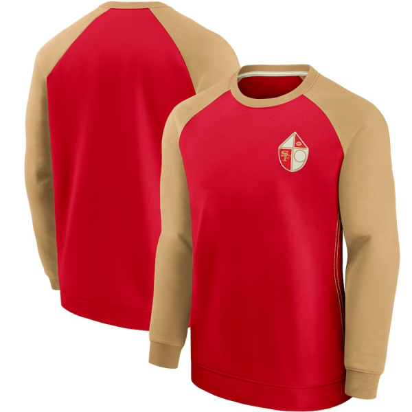 Men San Francisco 49ers Scarlet/Gold Historic Raglan Crew Performance Sweater