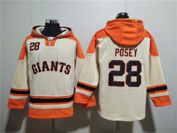 Men San Francisco Giants #28 Buster Posey Cream Ageless Must-Have Lace-Up Pullover Hoodie