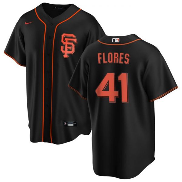 Men San Francisco Giants #41 Wilmer Flores Black Cool Base Stitched Jersey