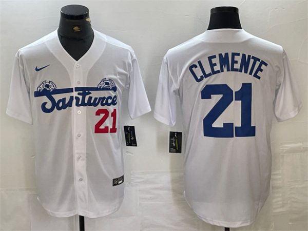 Men Santurce Crabbers #21 Roberto Clemente White Cool Base Stitched Baseball Jersey