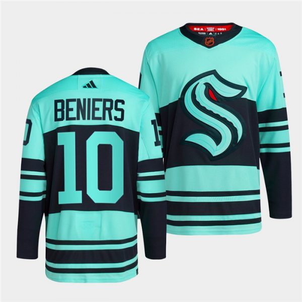 Men Seattle Kraken #10 Matty Beniers Ice Blue 2022-23 Reverse Retro Stitched Jersey