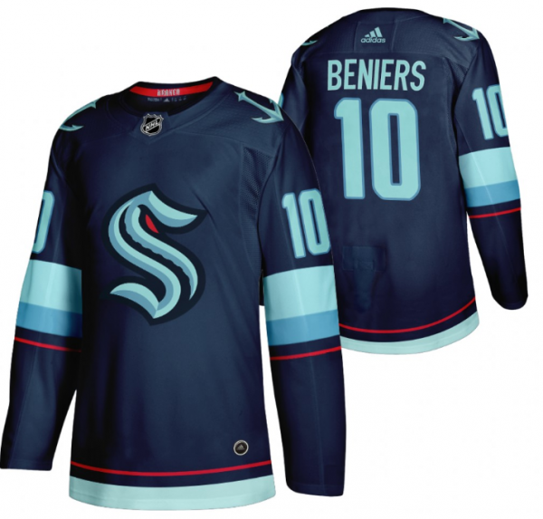 Men Seattle Kraken #10 Matty Beniers Navy Stitched Jersey