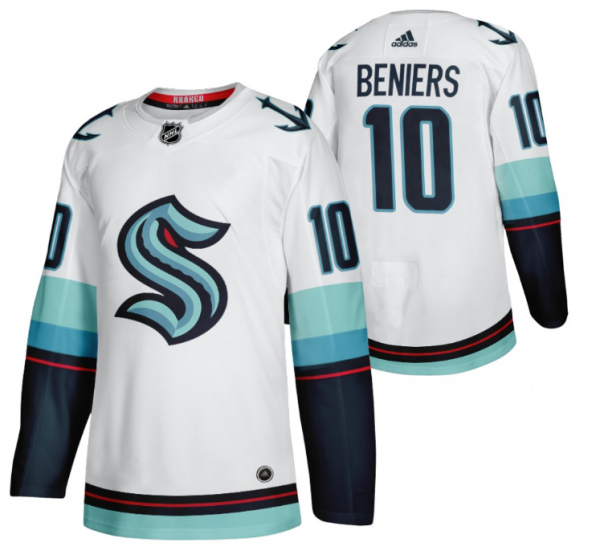 Men Seattle Kraken #10 Matty Beniers White Stitched Jersey