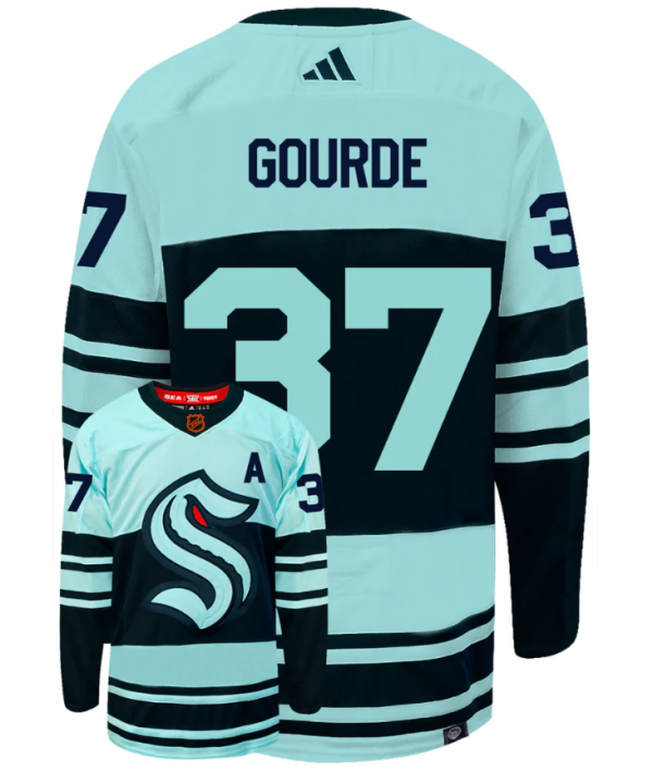Men Seattle Kraken #37 Yanni Gourde Ice Blue 2022-23 Reverse Retro Stitched Jersey