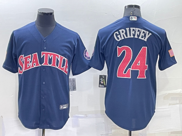 Men Seattle Mariners #24 Ken Griffey Navy Cool Base Stitched Jersey