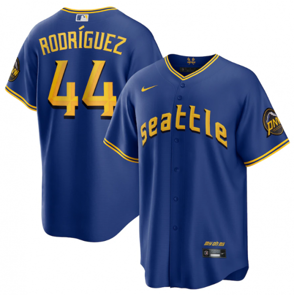 Men Seattle Mariners #44 Julio Rodriguez Royal 2023 City Connect Cool Base Stitched Baseball Jersey
