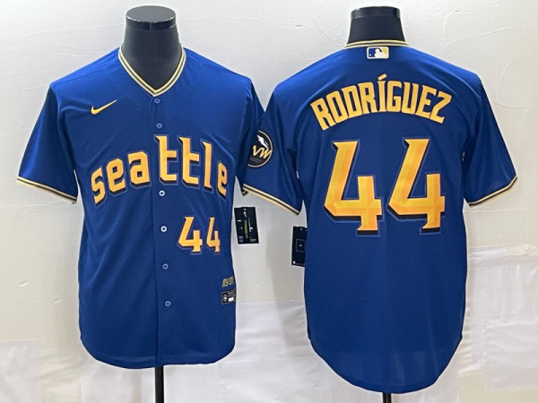 Men Seattle Mariners #44 Julio Rodriguez Royal 2023 City Connect Cool Base With Patch Stitched Baseball Jersey