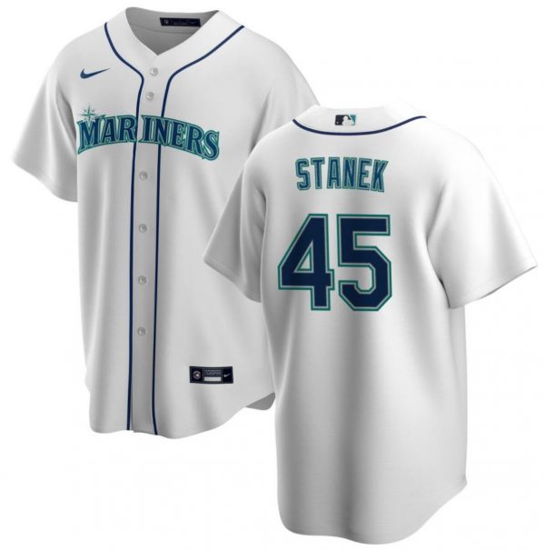 Men Seattle Mariners #45 Ryne Stanek White Cool Base Stitched jersey
