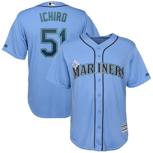 Men Seattle Mariners #51 Ichiro Suzuki Light Blue Cool Base Stitched Baseball Jersey