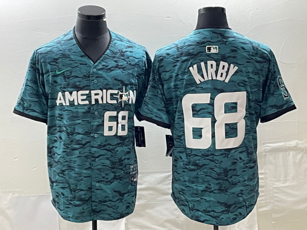 Men Seattle Mariners #68 George Kirby Teal 2023 All-star Cool Base With Patch Stitched Baseball Jersey