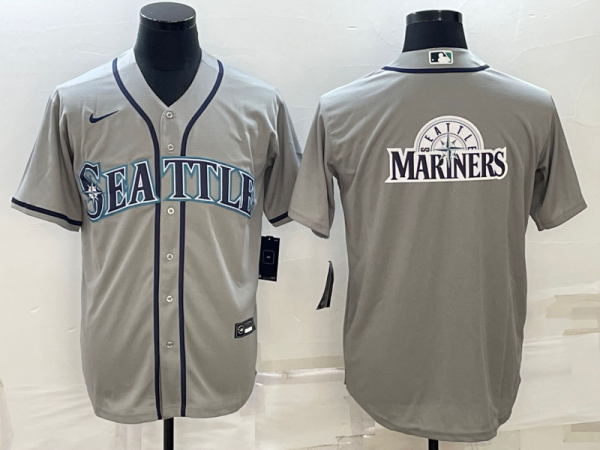 Men Seattle Mariners Gray Team Big Logo Cool Base Stitched jersey