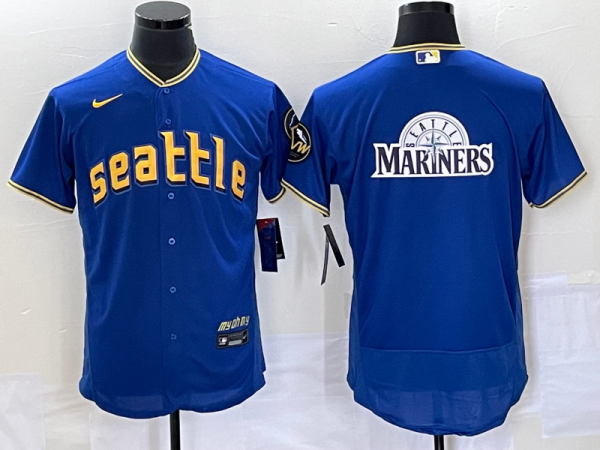 Men Seattle Mariners Royal Team Big Logo 2023 City Connect Flex Base Stitched Jersey