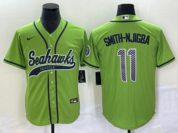 Men Seattle Seahawks #11 Jaxon Smith-Njigba Green With Patch Cool Base Stitched Baseball Jersey