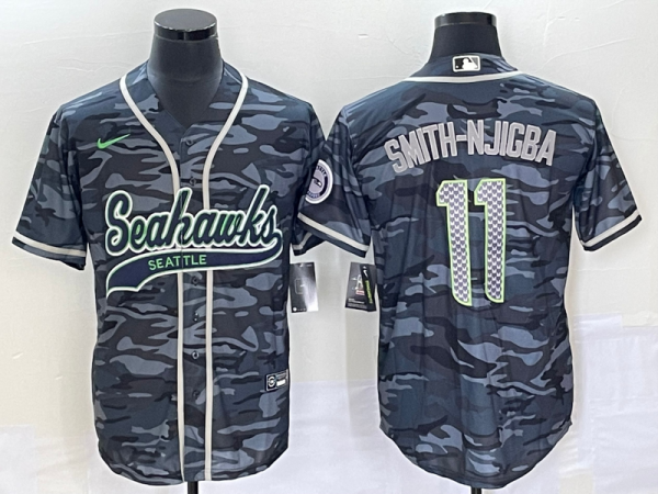 Men Seattle Seahawks #11 Jaxon Smith-Njigba Grey With Patch Cool Base Stitched Baseball Jersey
