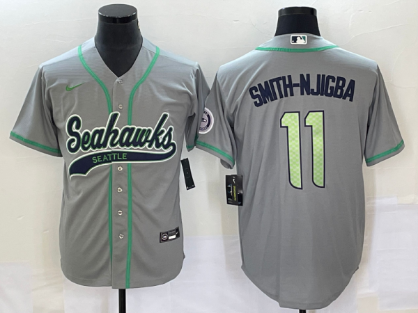Men Seattle Seahawks #11 Jaxon Smith-Njigba Grey With Patch Cool Base Stitched Baseball Jersey