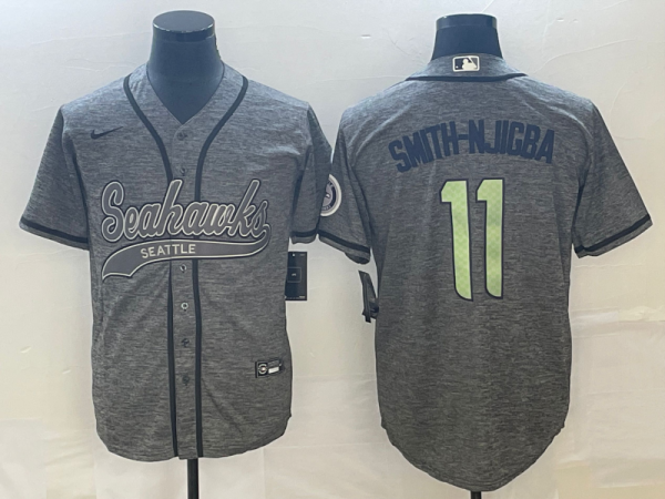 Men Seattle Seahawks #11 Jaxon Smith-Njigba Grey With Patch Cool Base Stitched Baseball Jersey