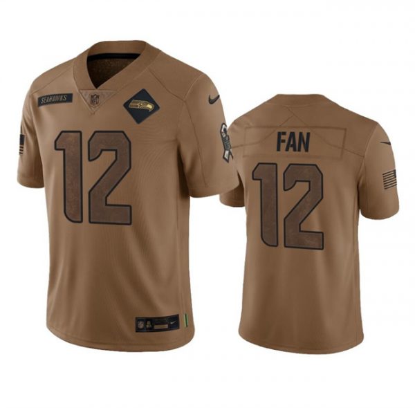 Men Seattle Seahawks #12 Fan 2023 Brown Salute To Service Limited Stitched Football Jersey