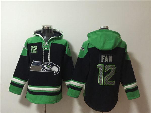 Men Seattle Seahawks #12 Fan Black Ageless Must-Have Lace-Up Pullover Hoodie