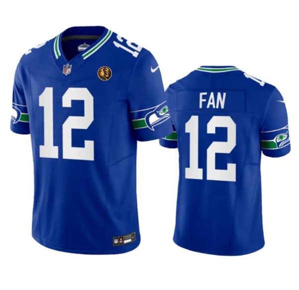 Men Seattle Seahawks #12 Fan Royal 2023 F.U.S.E. Throwback With John Madden Patch Vapor Limited Stitched Football Jersey