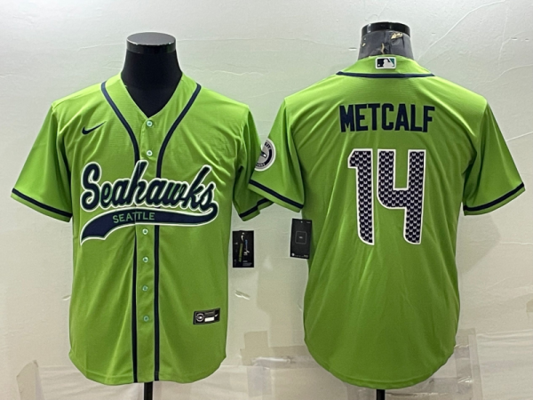 Men Seattle Seahawks #14 DK Metcalf Green With Patch Cool Base Stitched Baseball Jersey