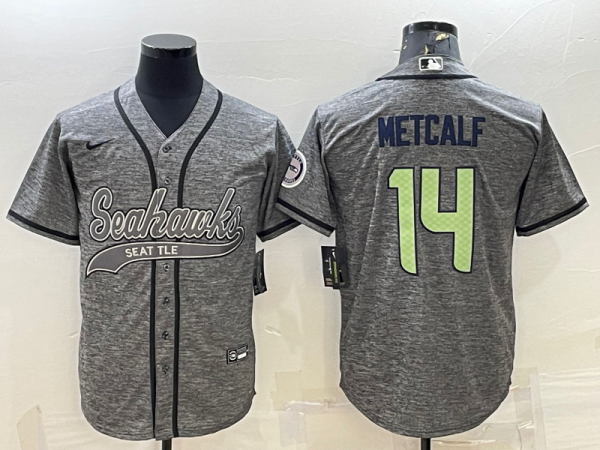 Men Seattle Seahawks #14 DK Metcalf Grey With Patch Cool Base Stitched Baseball Jersey