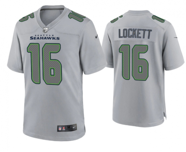 Men Seattle Seahawks #16 Tyler Lockett Grey Atmosphere Fashion Stitched Game Jersey