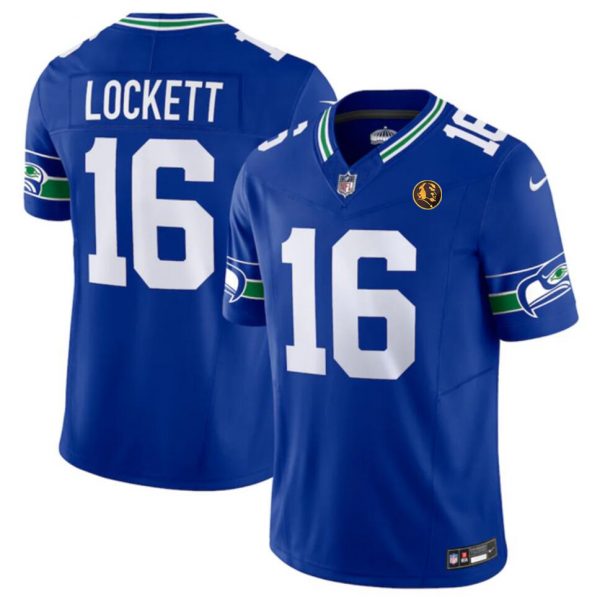 Men Seattle Seahawks #16 Tyler Lockett Royal 2023 F.U.S.E. Throwback With John Madden Patch Vapor Limited Stitched Football Jersey