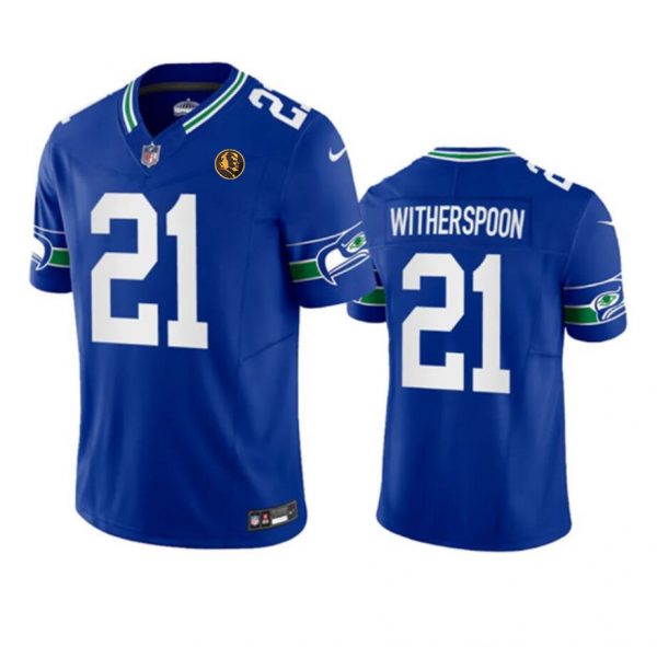 Men Seattle Seahawks #21 Devon Witherspoon Royal 2023 F.U.S.E. Throwback With John Madden Patch Vapor Limited Stitched Football Jersey